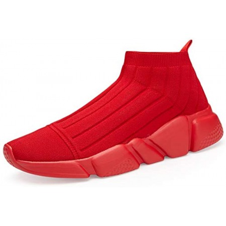 Men's Running Shoes Breathable Knit Slip On Sneakers Lightweight Athletic Shoes Casual Sports Shoes All Red