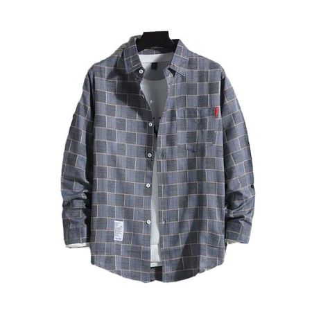Men's Plaid Shirt Long Sleeve Loose Shirt