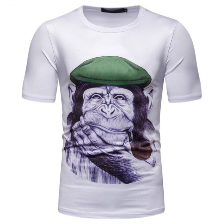 Men's Orangutan Head Print New Short Sleeve T-Shirt