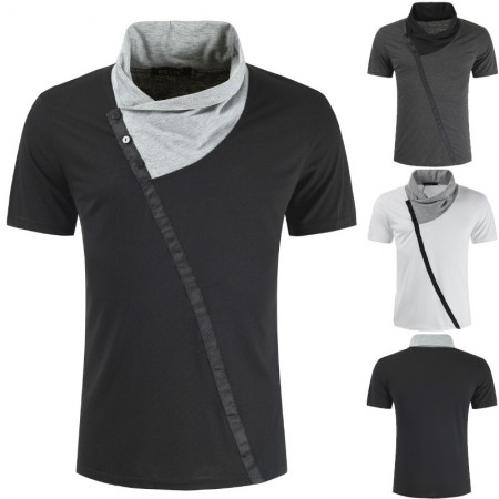 Personalized Casual Korean Slim Men's Summer T-Shirt Personality Stitching Lapel Fashion Casual Short-Sleeved T-Shirts