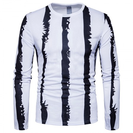 Black and White Strip Stitching Design Men's Casual Fashion T-Shirt