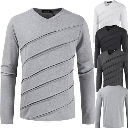 Fashion Casual Summer New Hollow Out Long Sleeve V-Neck Solid Color T-Shirt