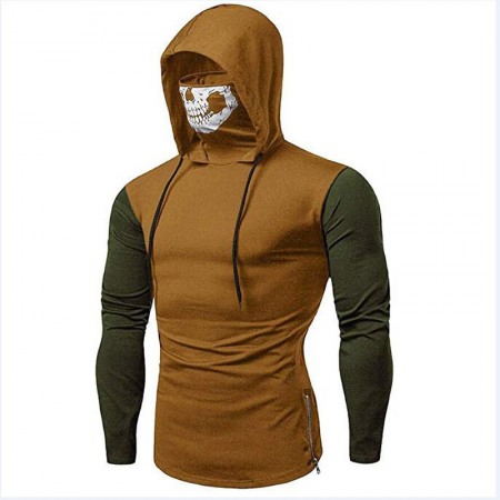 Long-Sleeved T-Shirt Plus Size Stitching Hooded High Neck Mask